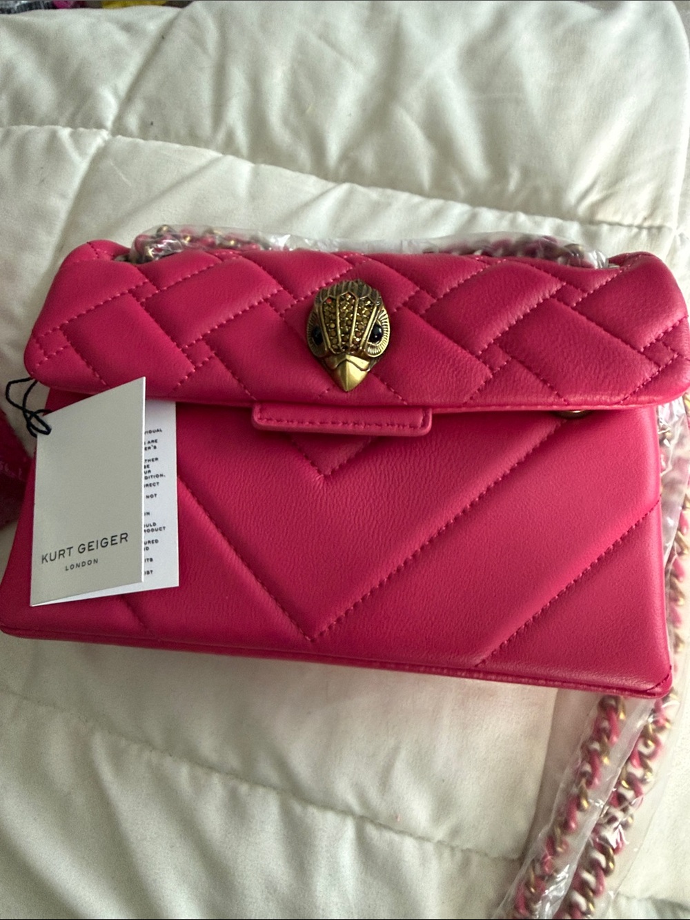 Kurt Geiger Hot Pink Quilted Chain Crossbody Bag